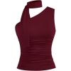 imageMilumia Women Y2K Going Out Club Rave Halter Scarf Top Shirt Ruched Sleeveless Off One Shouler Tank TopDark Red