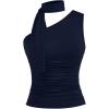 imageMilumia Women Y2K Going Out Club Rave Halter Scarf Top Shirt Ruched Sleeveless Off One Shouler Tank TopDeep Blue