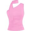 imageMilumia Women Y2K Going Out Club Rave Halter Scarf Top Shirt Ruched Sleeveless Off One Shouler Tank TopPink