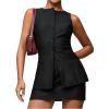 imageMilumia Womens 2 Piece Outfits Button Up Sleeveless Tank Top High Waist Mini Skirts SetBlack