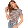 imageMilumia Womens Casual Multi Striped Ribbed Short Sleeve Solid Tee Knit TopMulticolored