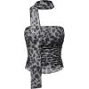 imageMilumia Womens Cheetah Print Tube Tops Y2k Strapless Mesh Bandeau Top with Scarf Going Out Club RaveLight Black