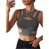 imageMilumia Womens Cut Out Tank Top Sexy Fitted Crop Tops Rave Club Going OutGrey