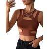 imageMilumia Womens Cut Out Tank Top Sexy Fitted Crop Tops Rave Club Going OutLight Grey Brown