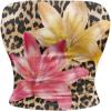 imageMilumia Womens Floral Print Strapless Bandeau Tops Fitted Backless Crop TopBrown
