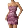 imageMilumia Womens Floral Print Strapless Bodycon Mini Dress Mesh Ruched Tube Top DressesPurple