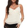 imageMilumia Womens Frill Lace Trim Tie Front Crop Cami Top Y2K Layered Ruffle Hem CamisolesApricot