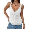 imageMilumia Womens Frill Lace Trim Tie Front Crop Cami Top Y2K Layered Ruffle Hem CamisolesWhite