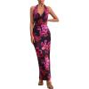 imageMilumia Womens Mesh Floral Open Back Deep V Neck Halter Maxi Long DressPurple
