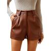 imageMilumia Womens PU Leather High Waisted Pleated Wide Leg Dressy Shorts with PocketBrown