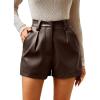 imageMilumia Womens PU Leather High Waisted Pleated Wide Leg Dressy Shorts with PocketCoffee Brown