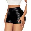 imageMilumia Womens Ruched Faux Leather Mini Shorts High Waist Sexy Going Out Rave ShortsBlack