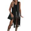 imageMilumia Womens Sleeveless Fringe Vest Faux Suede Western Cardigan JacketBlack