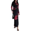 imageMilumia Womens Tie Dye Mesh Bodycon Dresses Floral Long Sleeve Maxi Dresses Cocktail PartyBlack