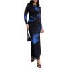 imageMilumia Womens Tie Dye Mesh Bodycon Dresses Floral Long Sleeve Maxi Dresses Cocktail PartyBlue