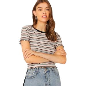 imageMilumia Womens Casual Multi Striped Ribbed Short Sleeve Solid Tee Knit TopMulticolor Pink and Black