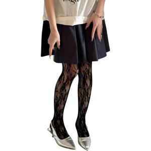imageMilumia Womens Floral Lace Tights Patterned Fishnet Pantyhose Sexy Vintage StockingsBlack