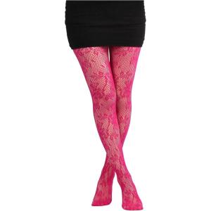 imageMilumia Womens Floral Lace Tights Patterned Fishnet Pantyhose Sexy Vintage StockingsHot Pink