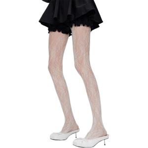 imageMilumia Womens Floral Lace Tights Patterned Fishnet Pantyhose Sexy Vintage StockingsWhite