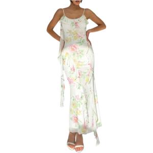 imageMilumia Womens Floral Mesh Ruffle Cami Dress Sexy Spaghetti Strap Bodycon Maxi DressesMulticolor