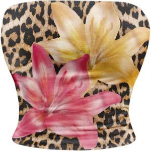 imageMilumia Womens Floral Print Strapless Bandeau Tops Fitted Backless Crop TopBrown