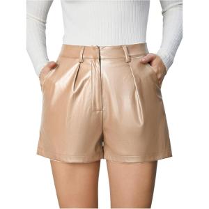 imageMilumia Womens PU Leather High Waisted Pleated Wide Leg Dressy Shorts with PocketKhaki