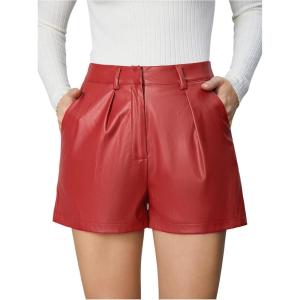 imageMilumia Womens PU Leather High Waisted Pleated Wide Leg Dressy Shorts with PocketRed