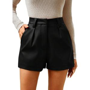 imageMilumia Womens PU Leather High Waisted Pleated Wide Leg Dressy Shorts with PocketSolid Black