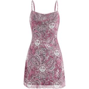 imageMilumia Womens Vintage 90s Mini Dress Spaghetti Strap Boho Mesh Short DressesLight Pink