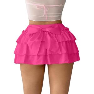 imageMilumia Womens Y2K Bow Kont Elastic Waist Layered Ruffle Hem Mini SkirtsHot Pink