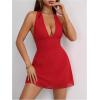 imageMilumia Womens Deep V Neck Halter Mini Dress Sexy Bow Tie Backless Short DressRed