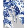 imageMilumia Womens Floral Print Strapless Tube Top Ruched Drawstring Asymmetrical Tank TopsBlue and White