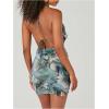 imageMilumia Womens Floral Ruffle Trim Bodycon Mini Dress Tie Backless Halter Short DressesMint Blue