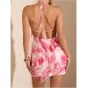 imageMilumia Womens Floral Ruffle Trim Bodycon Mini Dress Tie Backless Halter Short DressesPink