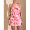imageMilumia Womens Floral Ruffle Trim Bodycon Mini Dress Tie Backless Halter Short DressesPink