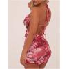 imageMilumia Womens Floral Ruffle Trim Bodycon Mini Dress Tie Backless Halter Short DressesRed