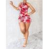 imageMilumia Womens Floral Ruffle Trim Bodycon Mini Dress Tie Backless Halter Short DressesRed