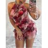 imageMilumia Womens Floral Ruffle Trim Bodycon Mini Dress Tie Backless Halter Short DressesRed