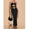 imageMilumia Womens Metal Cut Out Strapless Tube Top Dress Bodycon Maxi Dresses Party CocktailBlack