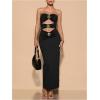 imageMilumia Womens Metal Cut Out Strapless Tube Top Dress Bodycon Maxi Dresses Party CocktailBlack