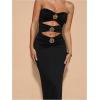 imageMilumia Womens Metal Cut Out Strapless Tube Top Dress Bodycon Maxi Dresses Party CocktailBlack