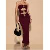 imageMilumia Womens Metal Cut Out Strapless Tube Top Dress Bodycon Maxi Dresses Party CocktailBurgundy