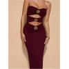 imageMilumia Womens Metal Cut Out Strapless Tube Top Dress Bodycon Maxi Dresses Party CocktailBurgundy