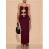 imageMilumia Womens Metal Cut Out Strapless Tube Top Dress Bodycon Maxi Dresses Party CocktailBurgundy