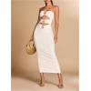 imageMilumia Womens Metal Cut Out Strapless Tube Top Dress Bodycon Maxi Dresses Party CocktailWhite