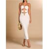 imageMilumia Womens Metal Cut Out Strapless Tube Top Dress Bodycon Maxi Dresses Party CocktailWhite