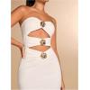 imageMilumia Womens Metal Cut Out Strapless Tube Top Dress Bodycon Maxi Dresses Party CocktailWhite
