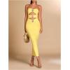 imageMilumia Womens Metal Cut Out Strapless Tube Top Dress Bodycon Maxi Dresses Party CocktailYellow