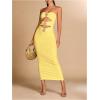 imageMilumia Womens Metal Cut Out Strapless Tube Top Dress Bodycon Maxi Dresses Party CocktailYellow