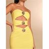 imageMilumia Womens Metal Cut Out Strapless Tube Top Dress Bodycon Maxi Dresses Party CocktailYellow